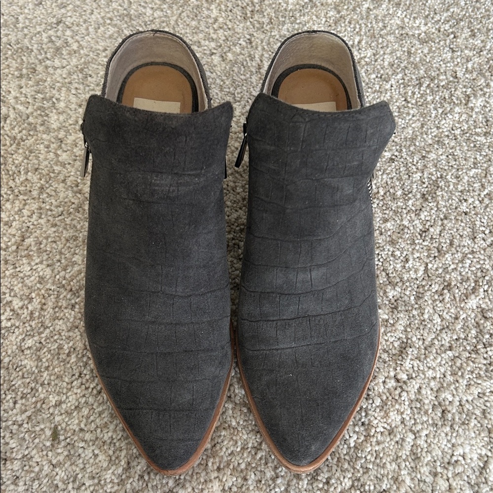 Grey Croc-Embossed Ankle Boots